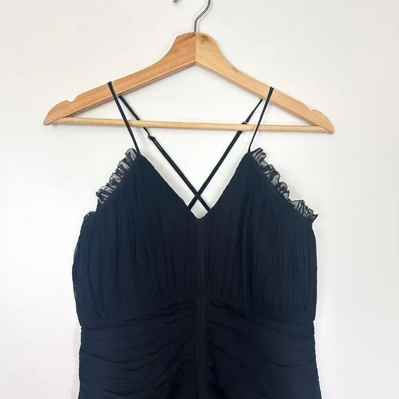 Shona Joy Lauren Cross Front Chiffon Midi Dress in Black Sz 8 Leg Cutout